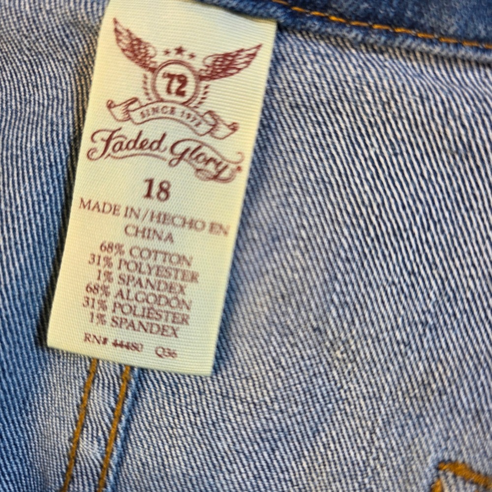 Faded Glory Denim Mini Skirt Womens 18 Blue Button Front Distressed A-Line - Picture 3 of 8
